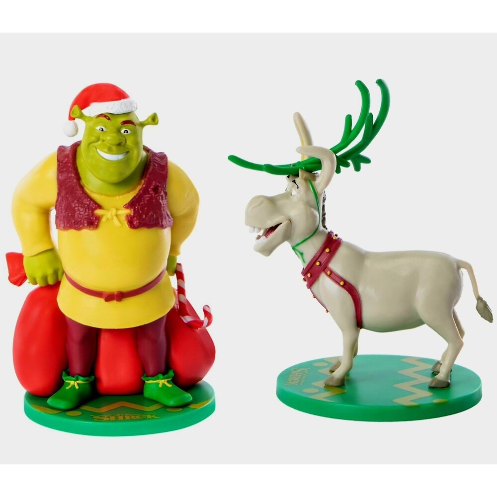(2) Shrek & Donkey Christmas Vinyl Figures 4.5" DreamWorks CultureFly NEW in Box